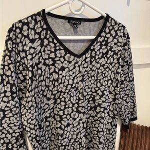 Roz & Ali Black and Grey Animal Print V-Neck Sweater